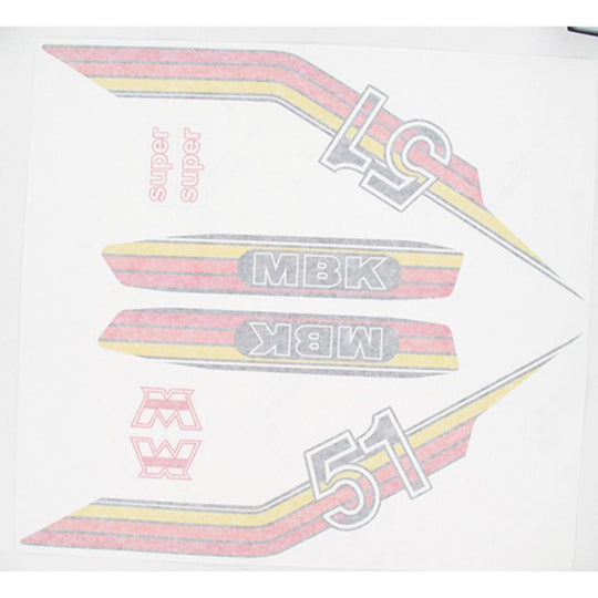 AUTOCOLLANT CYCLO MARQUE MBK ROUGE/JAUNE/ORANGE  ADAPT. MBK 51/MOTOBECANE -PLANCHE  10 PCS