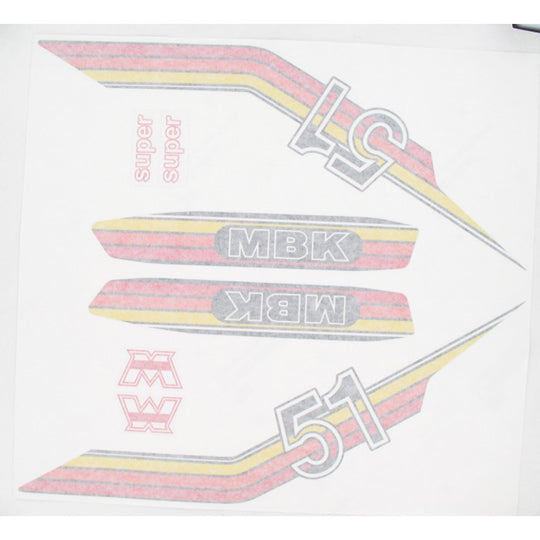 AUTOCOLLANT CYCLO MARQUE MBK ORANGE/ROUGE/JAUNE ADAPT. MBK 51/MOTOBECANE -PLANCHE DE 8 PCS