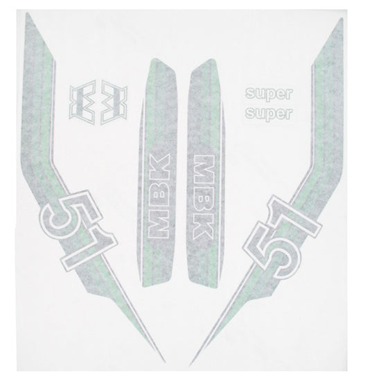 AUTOCOLLANT CYCLO MARQUE MBK VERT ADAPT. MBK 51/MOTOBECANE (PLANCHE DE 8 PCS)