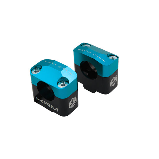 PONTET REHAUSSE GUIDON MECABOITE / MOTO KRM PRO RIDE ALU GUIDON 28.6MM NOIR / TURQUOISE X2