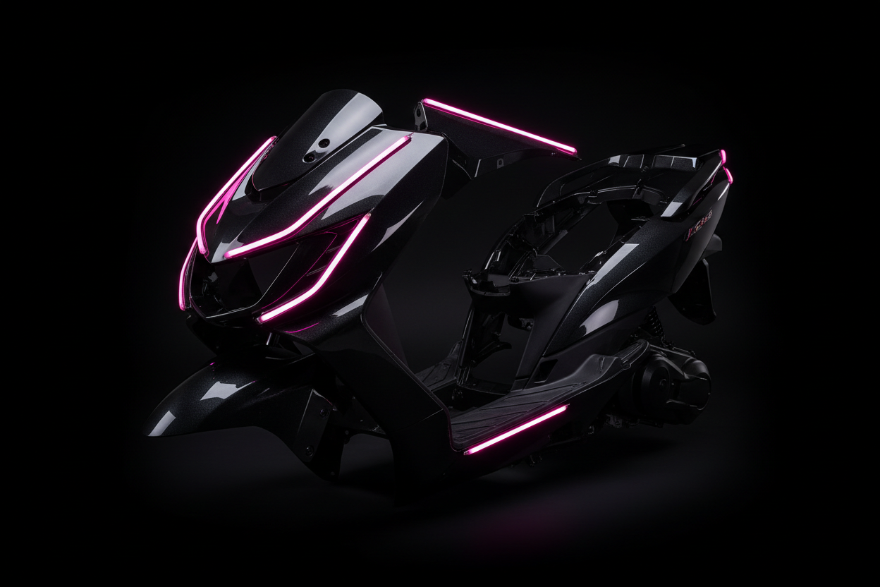 DU MEME STYLE QUE LES AUTRE FOND NOIR ET RAOSE FLUO JADORE MAIS POUR LES CARROSSERRIE CARENAGE SCOOTER 